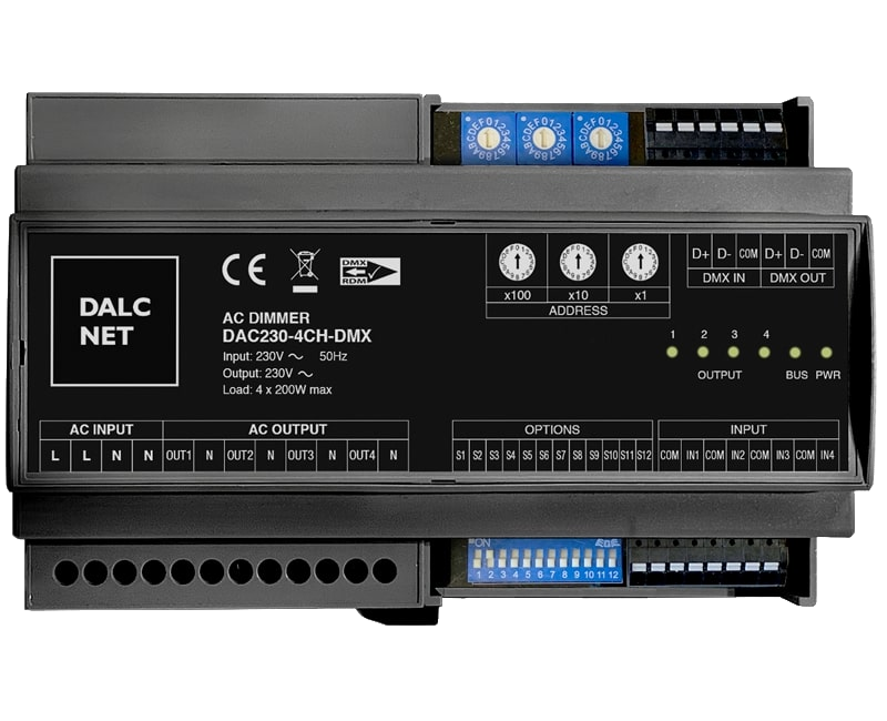Dimmer LED Dalcnet DAC230-4CH-DMX per applicazioni DMX